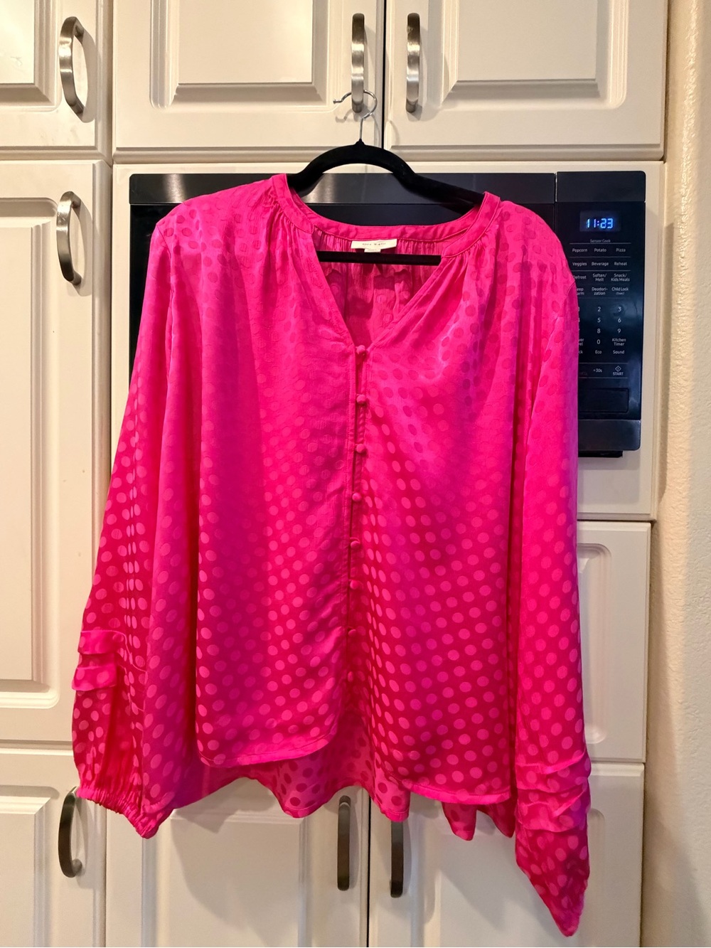 Bright Pink Polka Dot Button-Front Women's Blouse